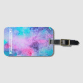 Étiquette À Bagage Joli bleu rose pourpre Aquarelle salée Monogramme (Devant Horizontal)