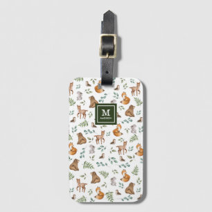 Étiquette À Bagage Joli Bois Animaux Forêt Verdure Monogramme