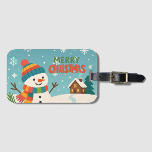 Étiquette À Bagage Joli bonhomme de neige rustique vert vintage