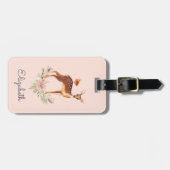 Étiquette À Bagage Joli Brown avec des oiseaux et des Roses (Devant horizontal)