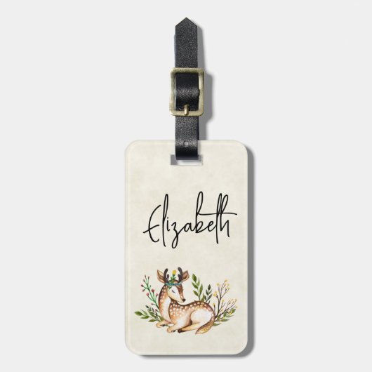 Étiquette À Bagage Joli Cerf Aquarellé Posé En Bas Boho (Devant Vertical)