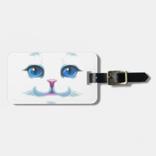Étiquette À Bagage Joli Chat Blanc Yeux Bleus Visage