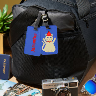 Étiquette À Bagage Joli Chat de Noël avec Nom Personnalisé
