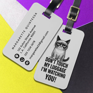 Étiquette À Bagage Joli Chat En colère Humour Noir et Gris