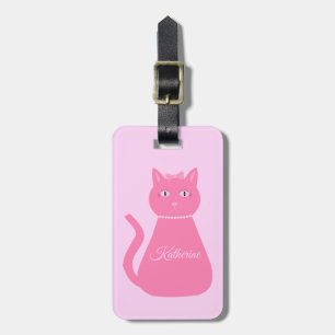 Étiquette À Bagage Joli chat fille rose sur mesure