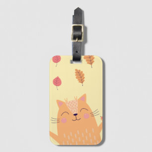 Étiquette À Bagage Joli chat orange roux jouant dans les feuilles d'a