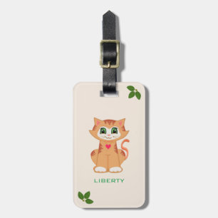 Étiquette À Bagage Joli chaton et feuilles de laurier
