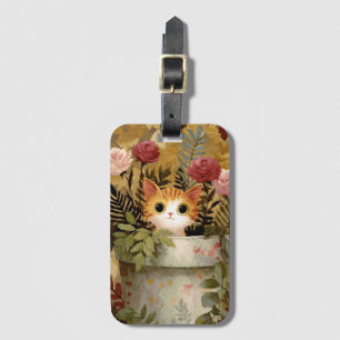 Étiquette À Bagage Joli Chatons Regardant D'un Pot