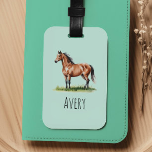 Étiquette À Bagage Joli Cheval Aquarelle Enfants