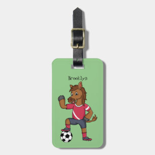 Étiquette À Bagage Joli cheval drôle jouant dessin de football