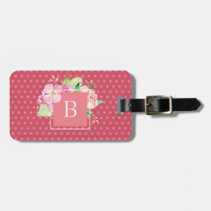 Étiquette À Bagage Joli Chic Féminin Initial Monogrammé Fleur Rose