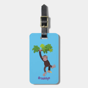Étiquette À Bagage Joli chimpanzé dans la jungle suspendu dessin anim