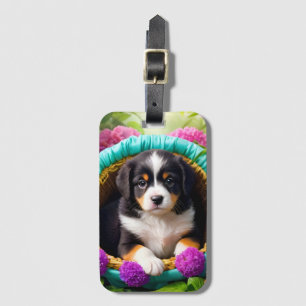 Étiquette À Bagage Joli chiot dans une panier