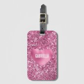 Étiquette À Bagage Joli coeur de Parties scintillant rose glam (Devant Vertical)