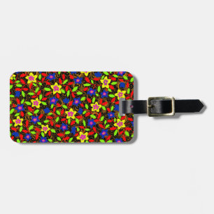 Étiquette À Bagage Joli coloré noir magnifique motif floral
