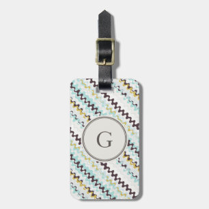 Étiquette À Bagage Joli coloré turquoise abstrait monogramme motif