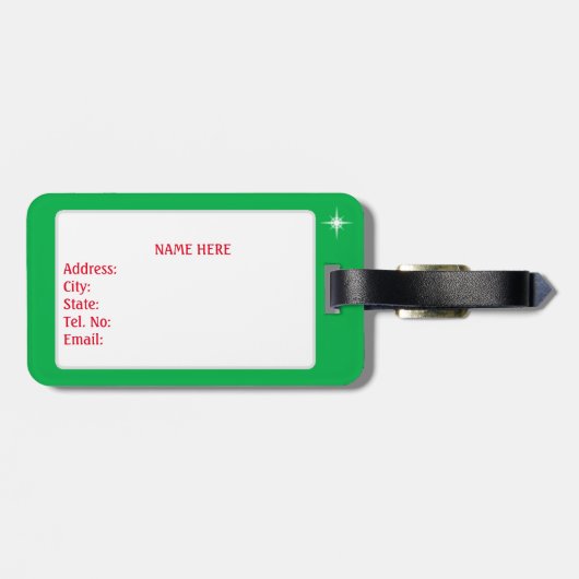 Étiquette À Bagage Joli elfe de Noël & étoile sur vert (Dos horizontal)