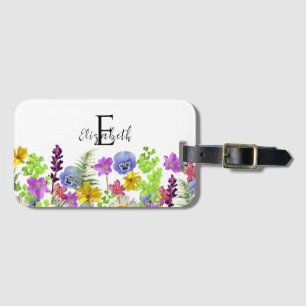 Étiquette À Bagage Joli Fleur sauvage Nom personnalisé et Monogramme