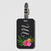 Étiquette À Bagage Joli floral sur tableau noir Monogramme (Devant Vertical)