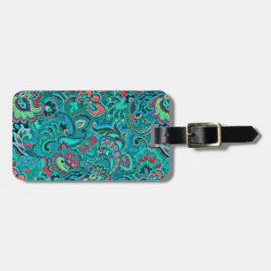 Étiquette À Bagage Joli floral turquoise vintage