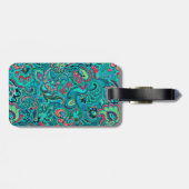 Étiquette À Bagage Joli floral turquoise vintage (Dos horizontal)
