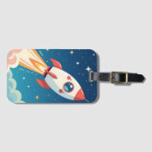 Étiquette À Bagage Joli fusée spatiale qui décolle (Devant Horizontal)