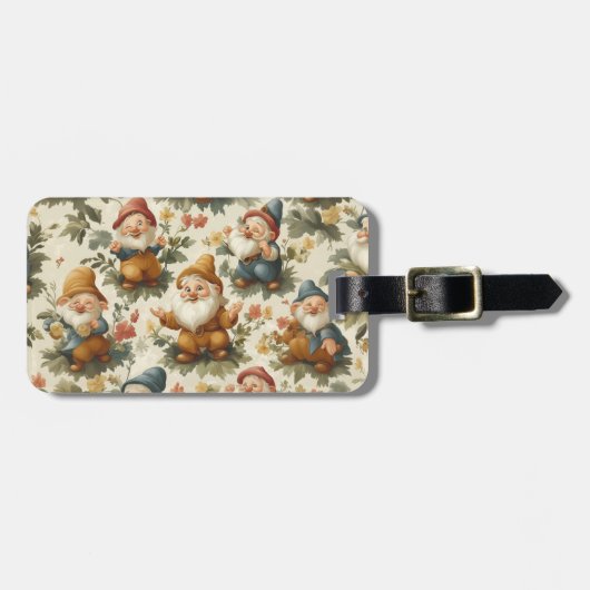 Étiquette À Bagage Joli gnome et fleurs design (Devant horizontal)