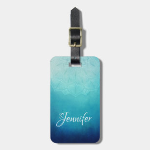 Étiquette À Bagage Joli Mandala bleu Abstrait