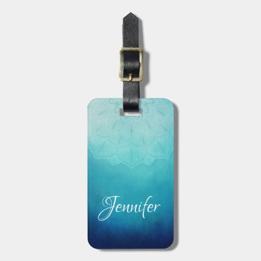 Étiquette À Bagage Joli Mandala bleu Abstrait (Devant Vertical)