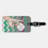 Étiquette À Bagage Joli Modèle de sac de voyage rose et vert (Devant horizontal)