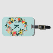 Étiquette À Bagage Joli monogramme de couronne ovale florale (Devant Horizontal)
