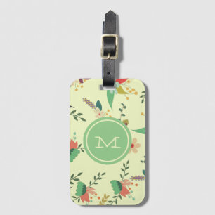 Étiquette À Bagage Joli Monogramme de menthe florale de printemps