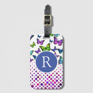 Étiquette À Bagage Joli monogramme de papillons et de points