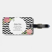 Étiquette À Bagage Joli Monogramme Floral Blanc Chevron (Dos horizontal)