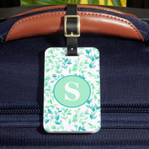 Étiquette À Bagage Joli monogramme floral vert sarcelle personnalisé