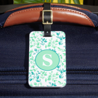 Étiquette À Bagage Joli monogramme floral vert sarcelle personnalisé