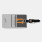 Étiquette À Bagage Joli Monogramme Gris Plaine (Devant horizontal)