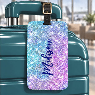 Étiquette À Bagage Joli monogramme iridescent coloré faux brillant