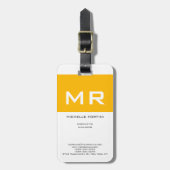 Étiquette À Bagage Joli Monogramme jaune blanc (Devant Vertical)