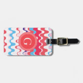 Étiquette À Bagage Joli monogramme motif rose rouge abstrait (Devant horizontal)