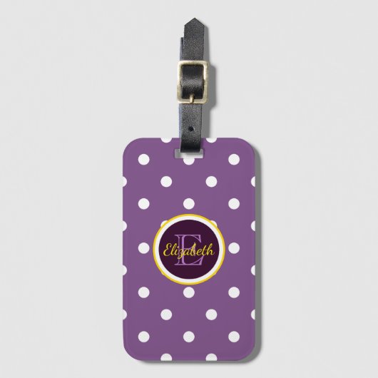 Étiquette À Bagage Joli monogramme points violets (Devant Vertical)