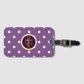 Étiquette À Bagage Joli monogramme points violets (Devant Horizontal)