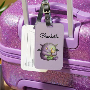 Étiquette À Bagage Joli Monstre Buddies Violet Vert et Doux