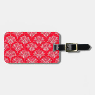 Étiquette À Bagage Joli motif damassé floral rouge et blanc