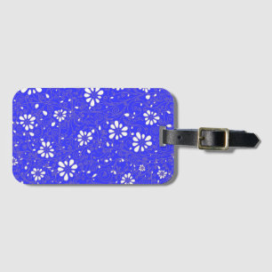 Étiquette À Bagage Joli motif de fleurs classiques bleu blanc