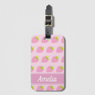 Étiquette À Bagage Joli motif de fraise rose personnalisé pour fille