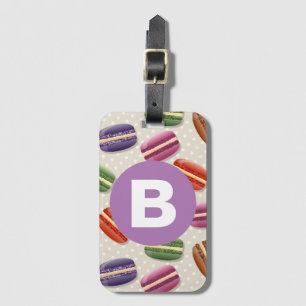 Étiquette À Bagage Joli motif de macaron pointillé violet monogramme