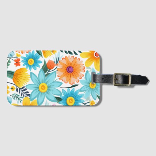 Étiquette À Bagage Joli motif floral blanc féminin (Devant Horizontal)