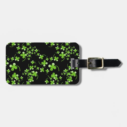 Étiquette À Bagage Joli motif Shamrock, vert sur accessoire noir (Devant horizontal)