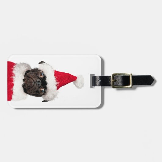 Étiquette À Bagage Joli Noël Carlin noir chiot Santa Hat (Devant horizontal)